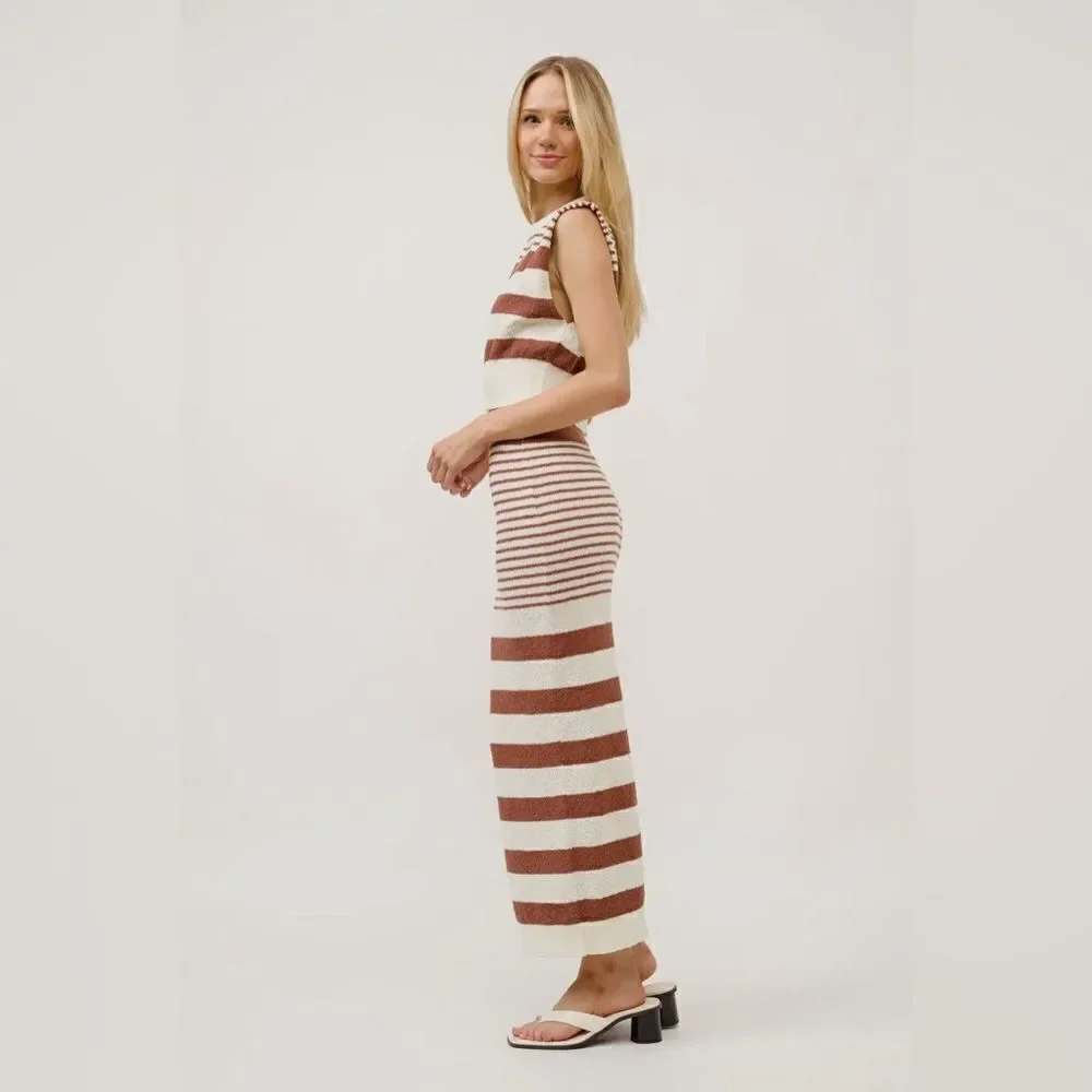 085. KNITTED STRIPE SET- CROP TOP AND MIDI SKIRT